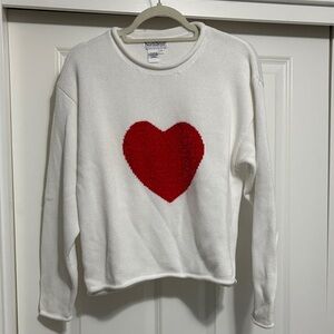 NorthStyle Cream Knit Crewneck Sweater with red heart